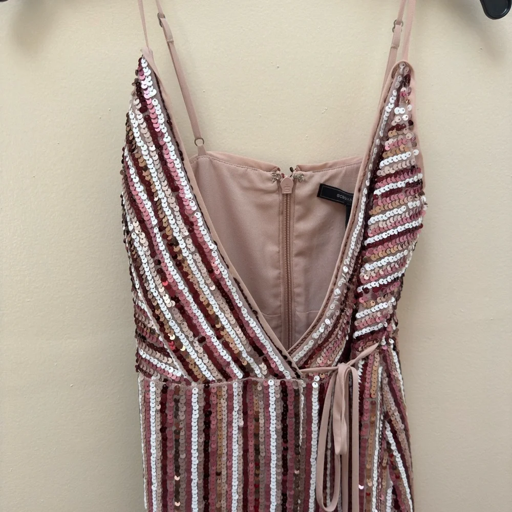 BCBGMaxAzria multicolor pink sequins wrap mini dress - Picture 3 of 10